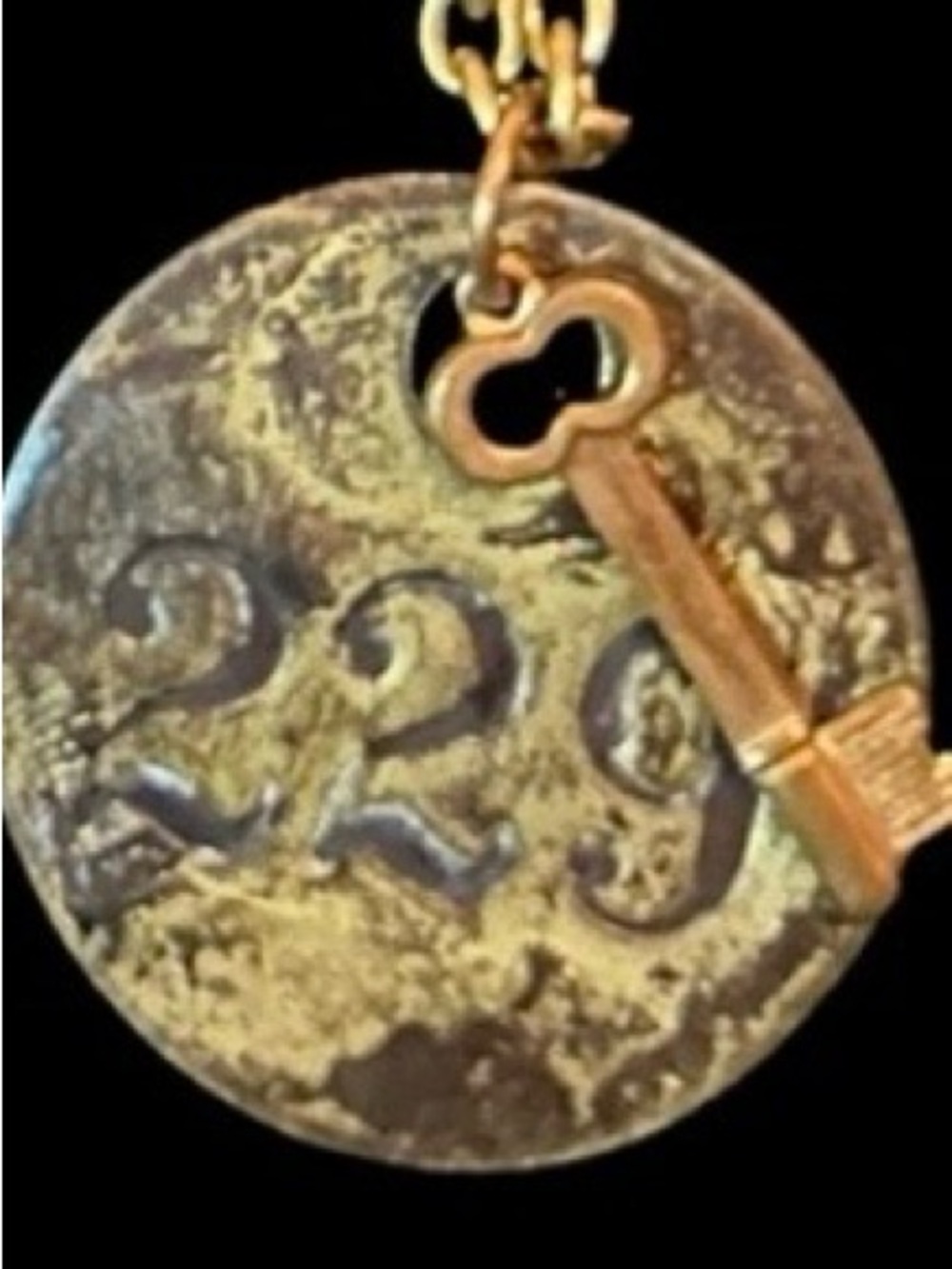 Antique Skeleton Key & Industrial Tag 229 Necklace Long Brass